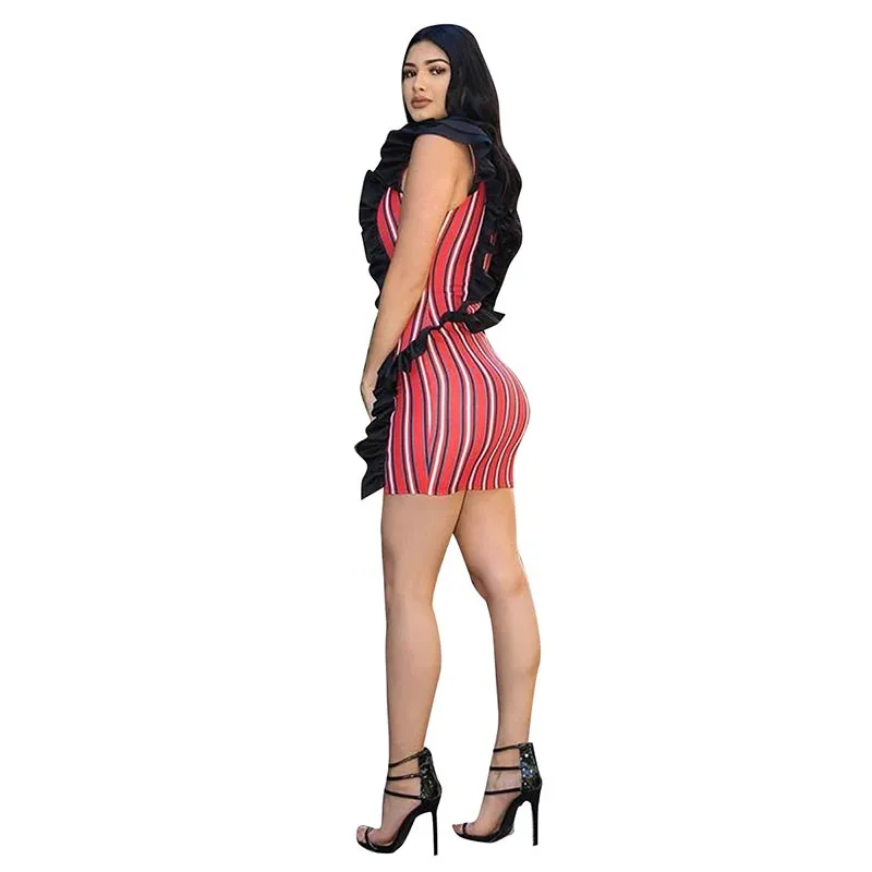 Stripped Bodycon Dress With Ruffles #Ruffles #Stripe #Stripped