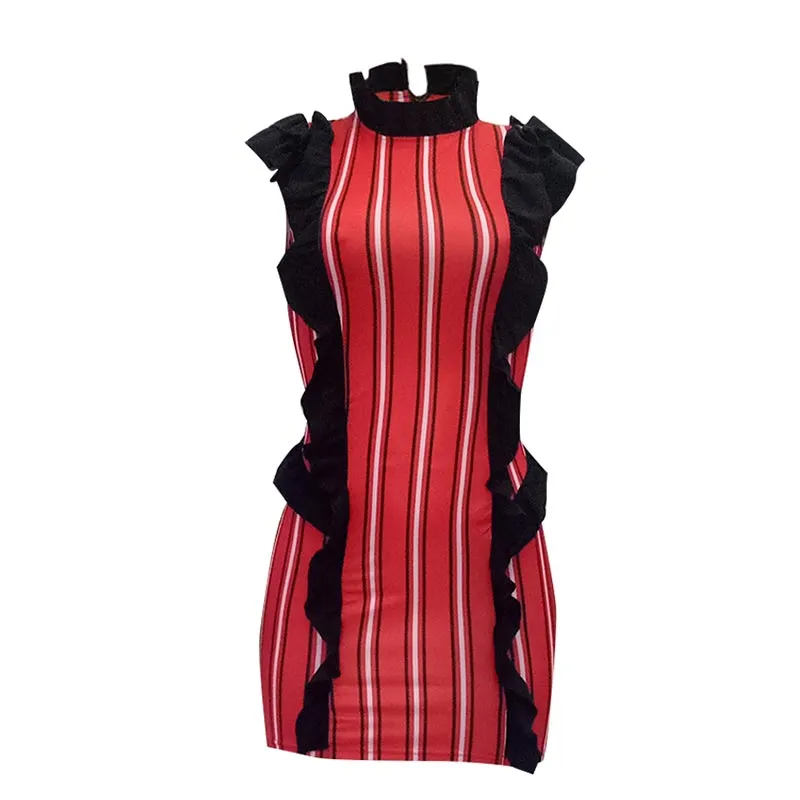 Stripped Bodycon Dress With Ruffles #Ruffles #Stripe #Stripped