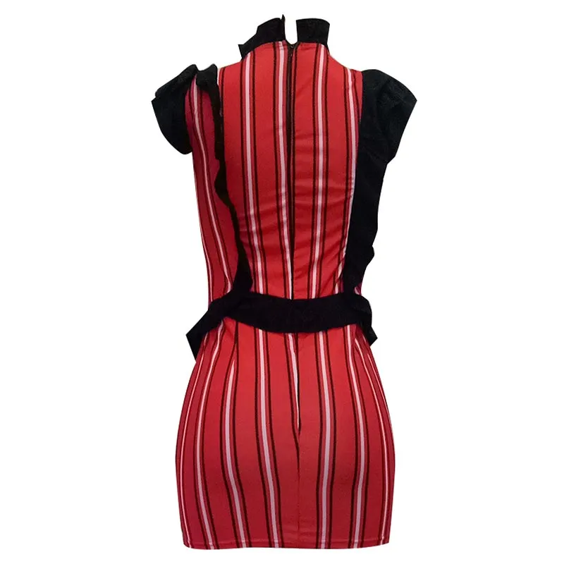 Stripped Bodycon Dress With Ruffles #Ruffles #Stripe #Stripped