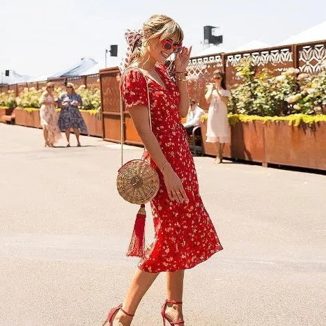 Sweet Floral Print Wrap Dress