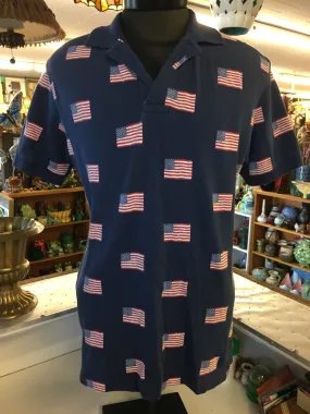 Vintage 1990's Polo By Ralph Lauren American Flag Henley Pull Over Collar Shirt Patriotic