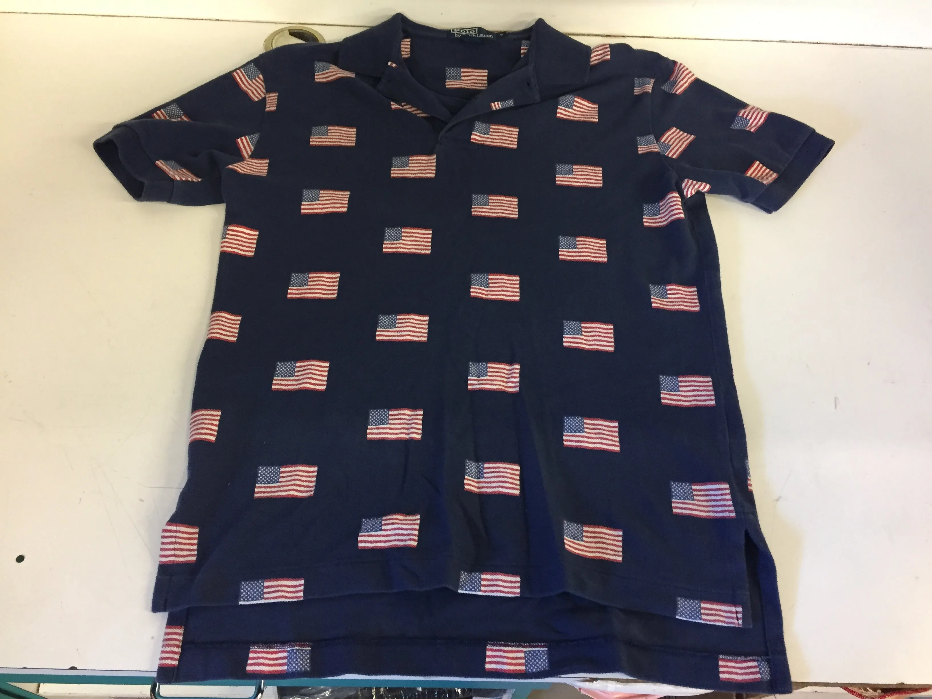 Vintage 1990's Polo By Ralph Lauren American Flag Henley Pull Over Collar Shirt Patriotic