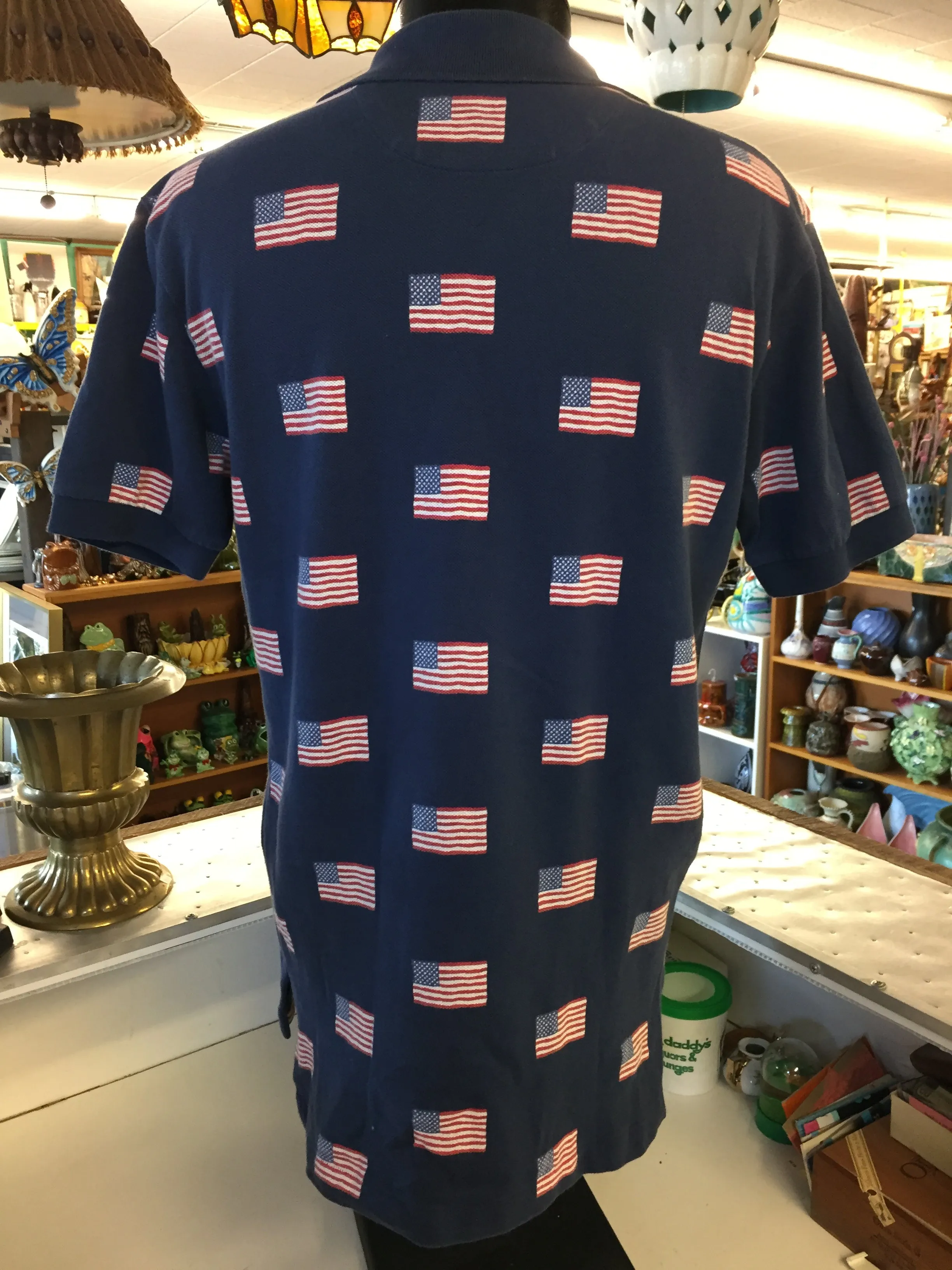 Vintage 1990's Polo By Ralph Lauren American Flag Henley Pull Over Collar Shirt Patriotic