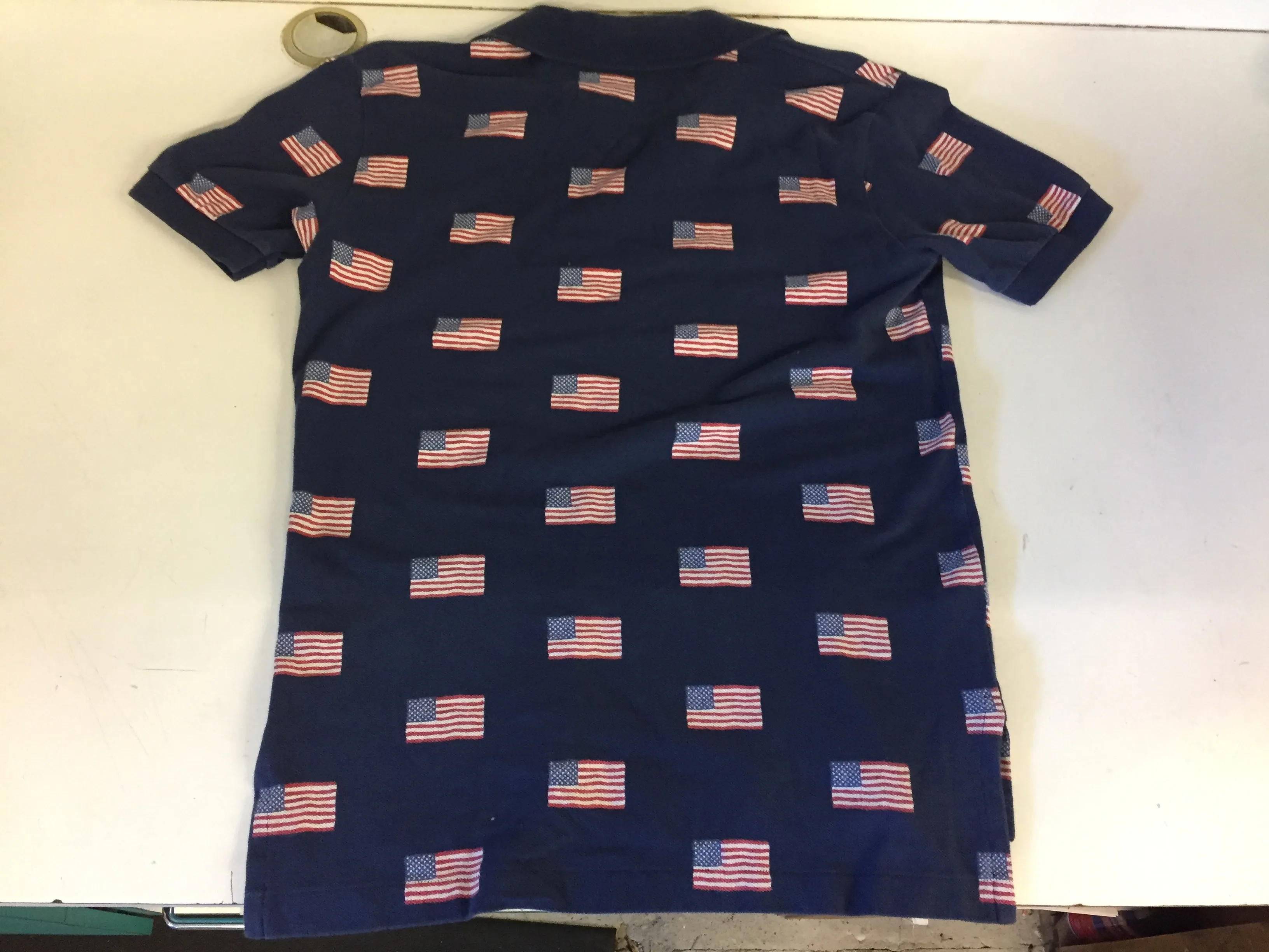 Vintage 1990's Polo By Ralph Lauren American Flag Henley Pull Over Collar Shirt Patriotic