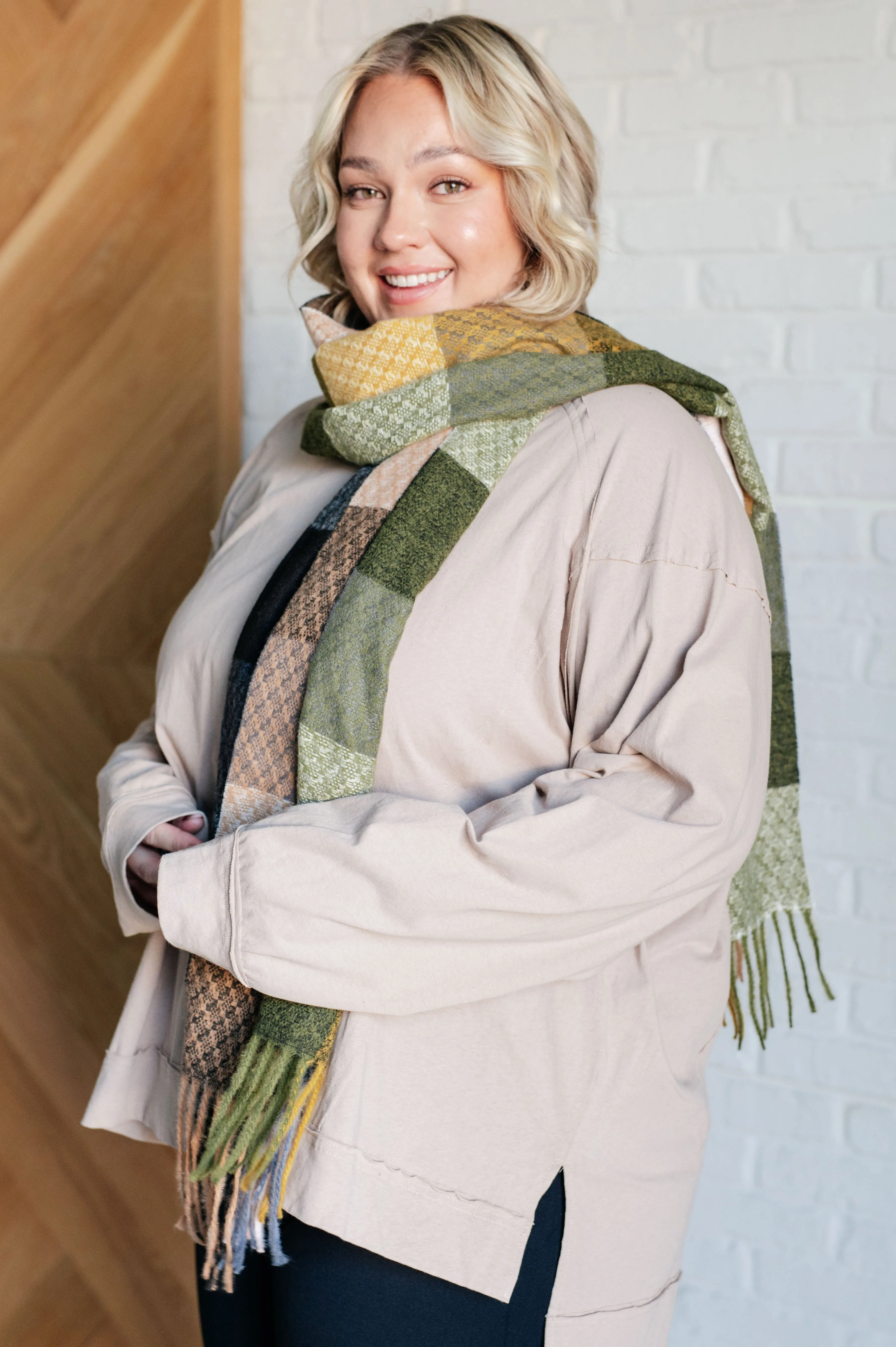 Warm & Cozy Checkered Fringe Scarf - In The Woods