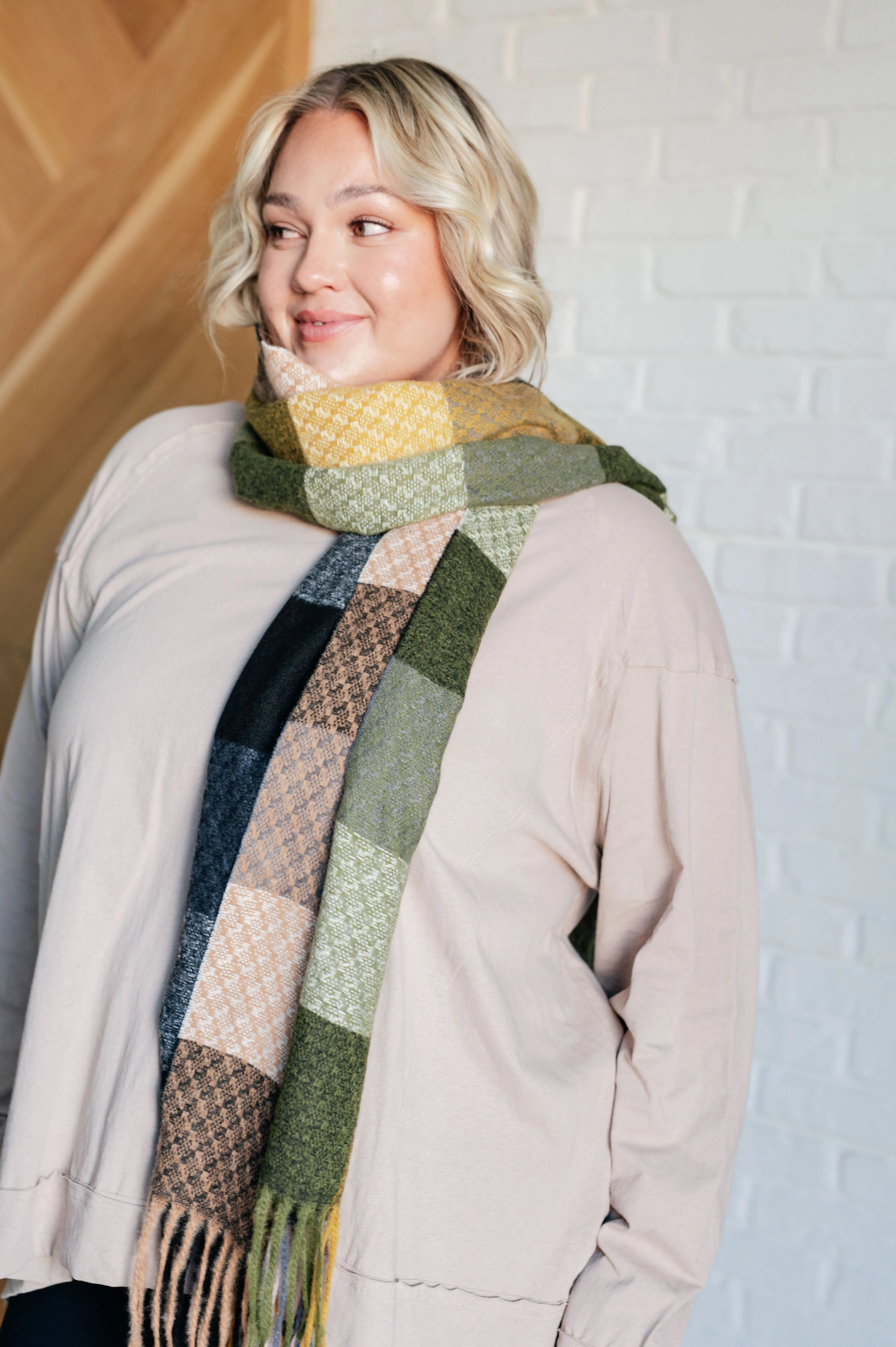 Warm & Cozy Checkered Fringe Scarf - In The Woods