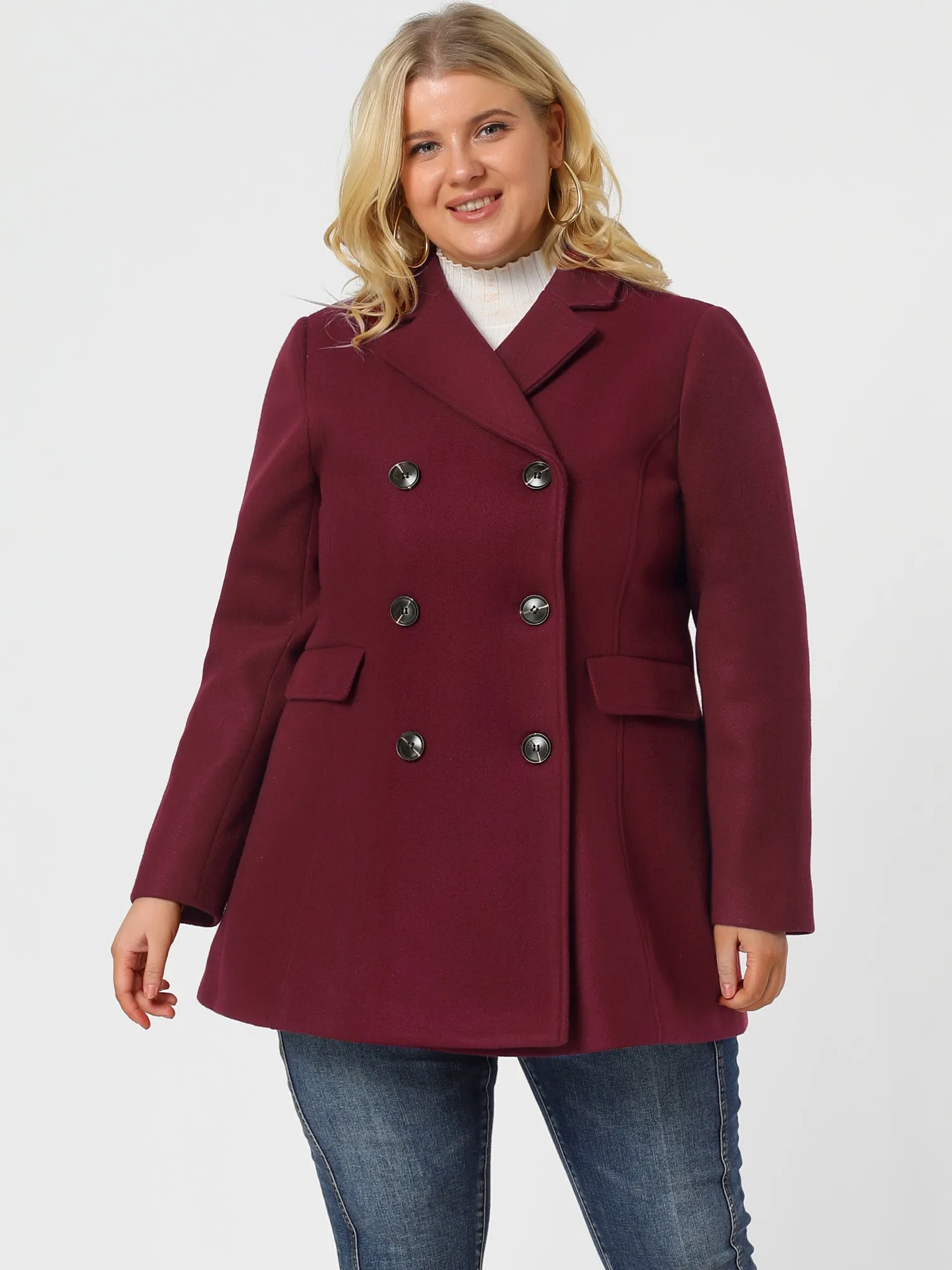 Women's Plus Size Notched Lapel Double Breasted Coat