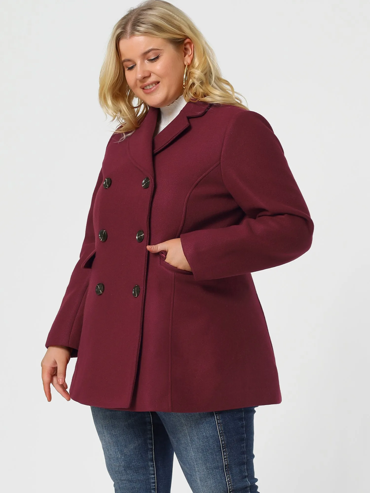 Women's Plus Size Notched Lapel Double Breasted Coat