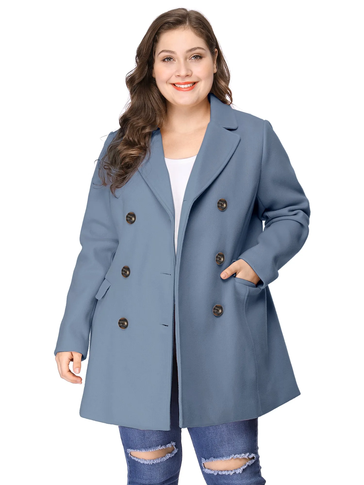 Women's Plus Size Notched Lapel Double Breasted Coat