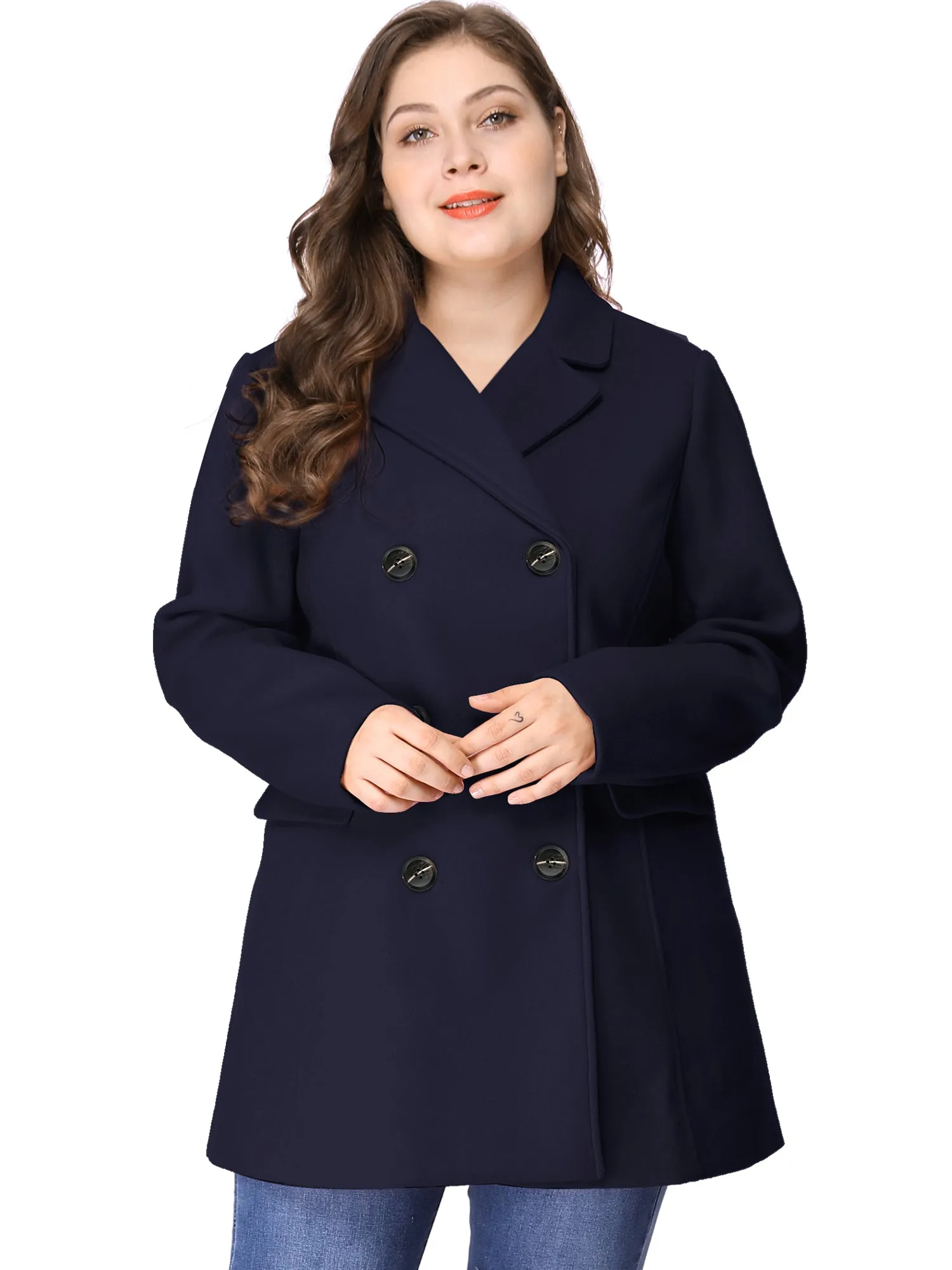 Women's Plus Size Notched Lapel Double Breasted Coat
