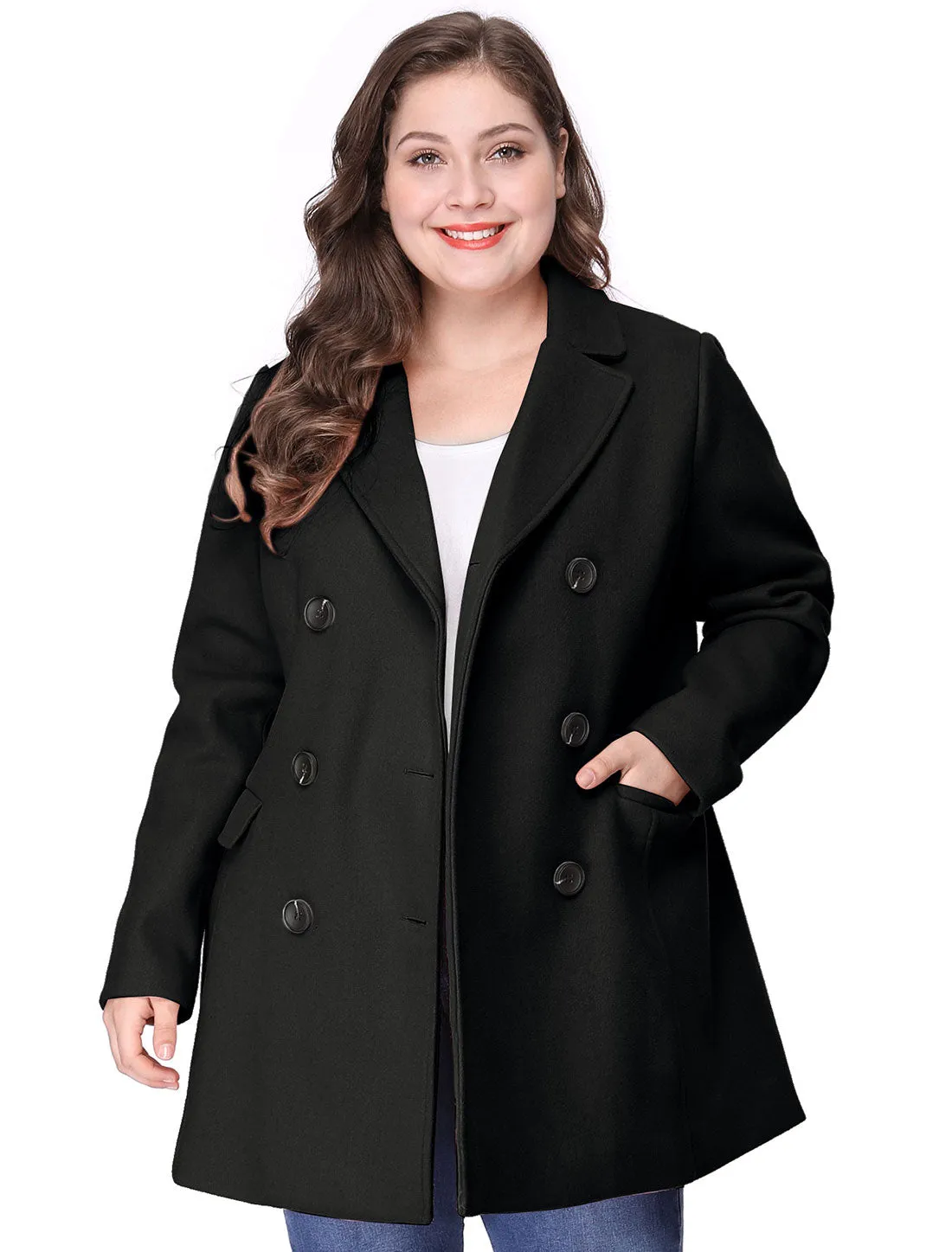 Women's Plus Size Notched Lapel Double Breasted Coat