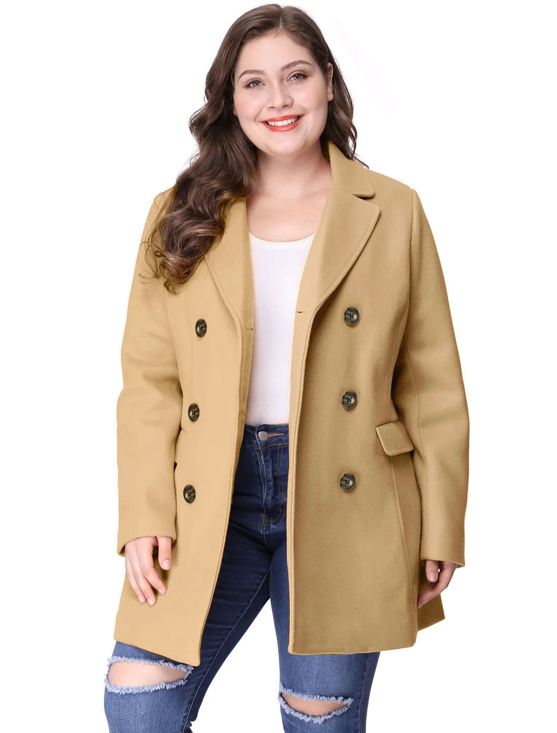 Women's Plus Size Notched Lapel Double Breasted Coat