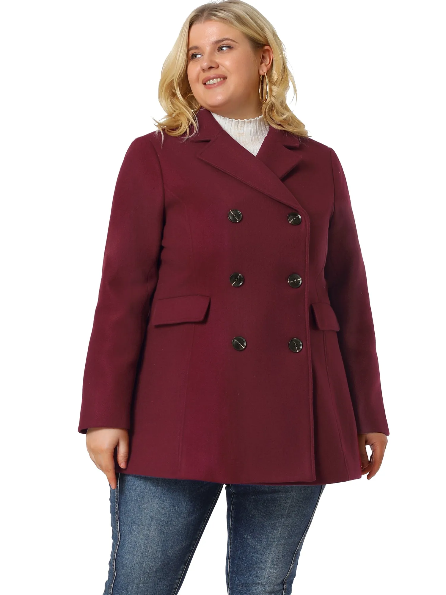 Women's Plus Size Notched Lapel Double Breasted Coat