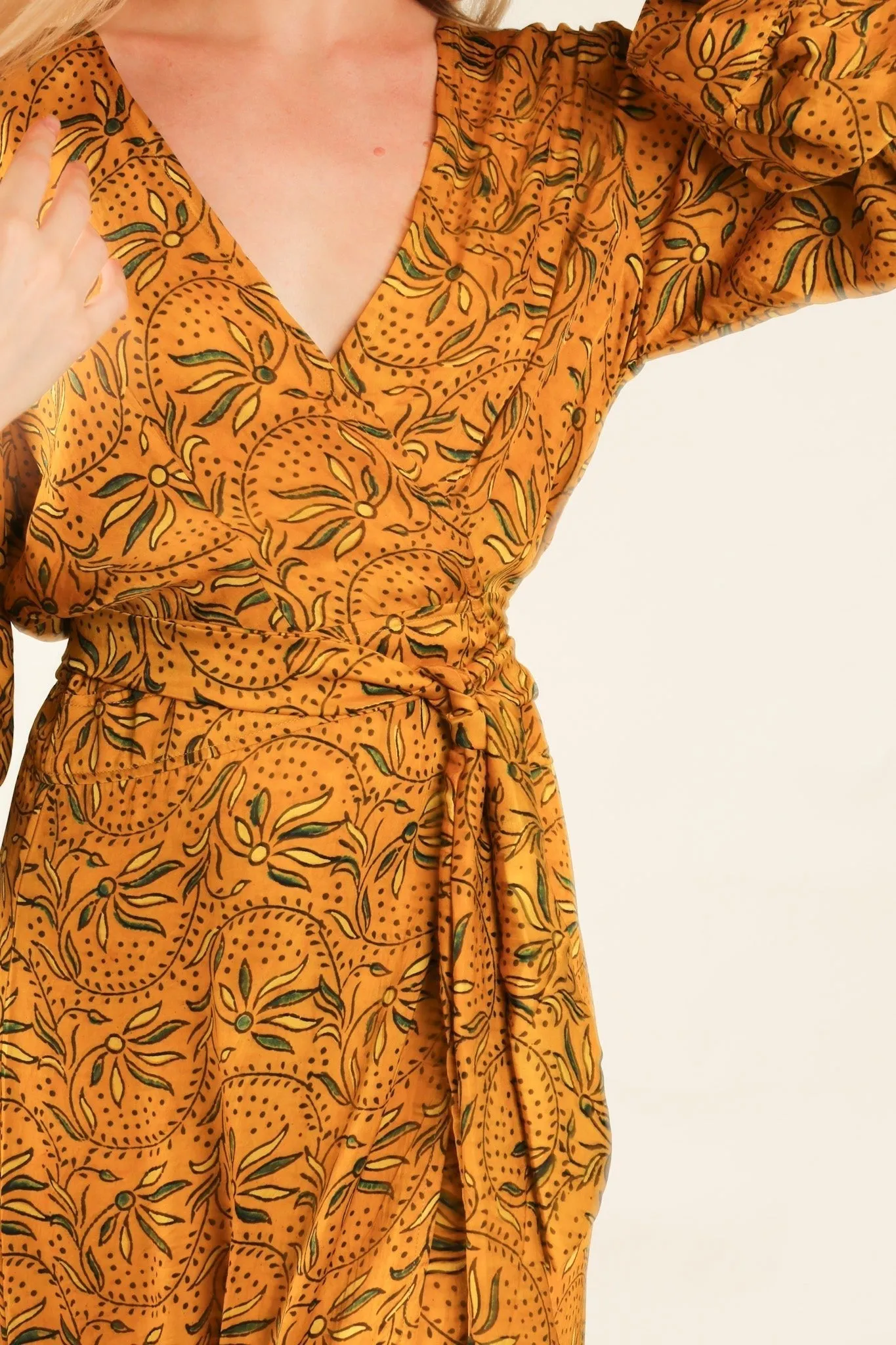 YELLOW SILK WRAP DRESS LOTIZIA