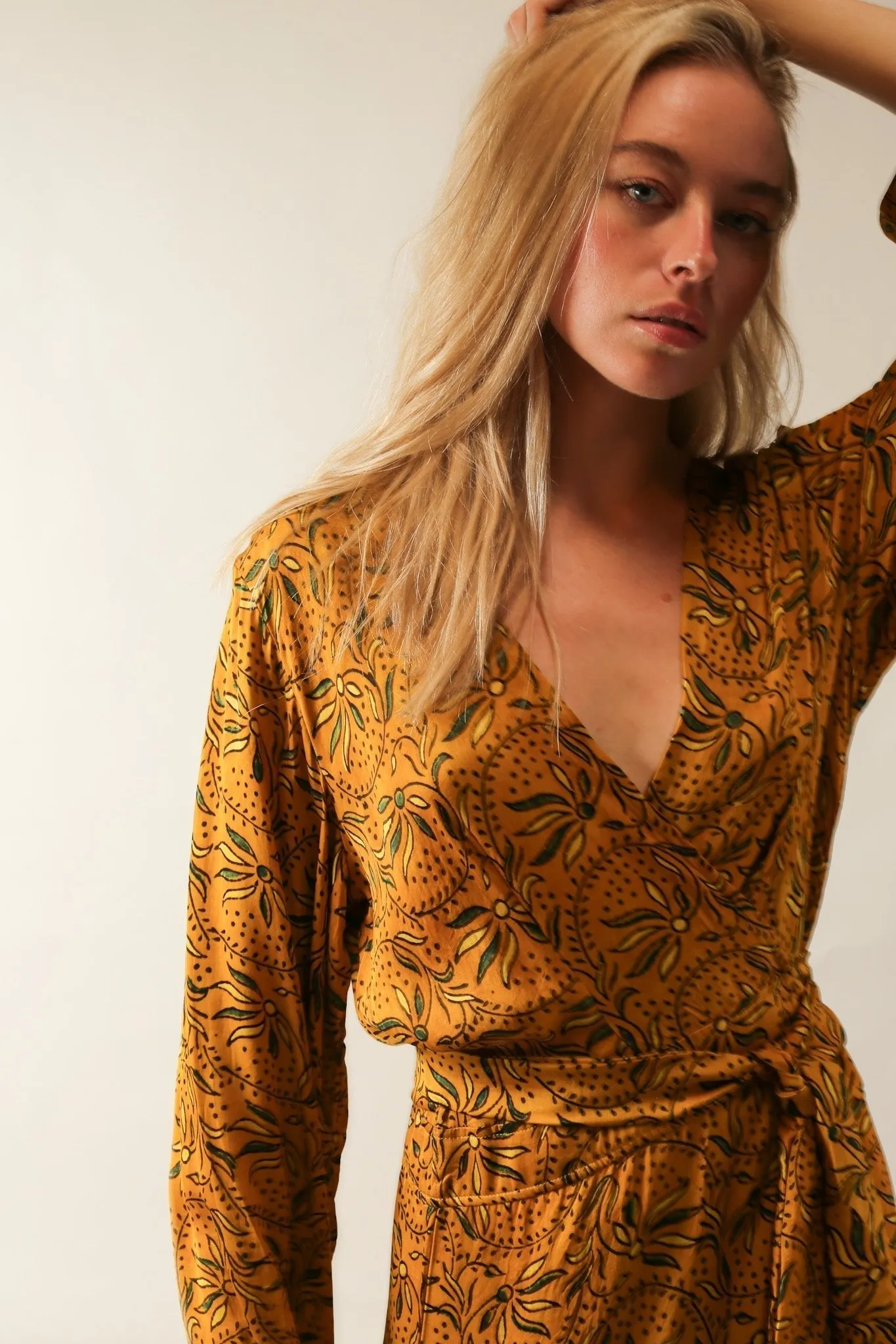 YELLOW SILK WRAP DRESS LOTIZIA