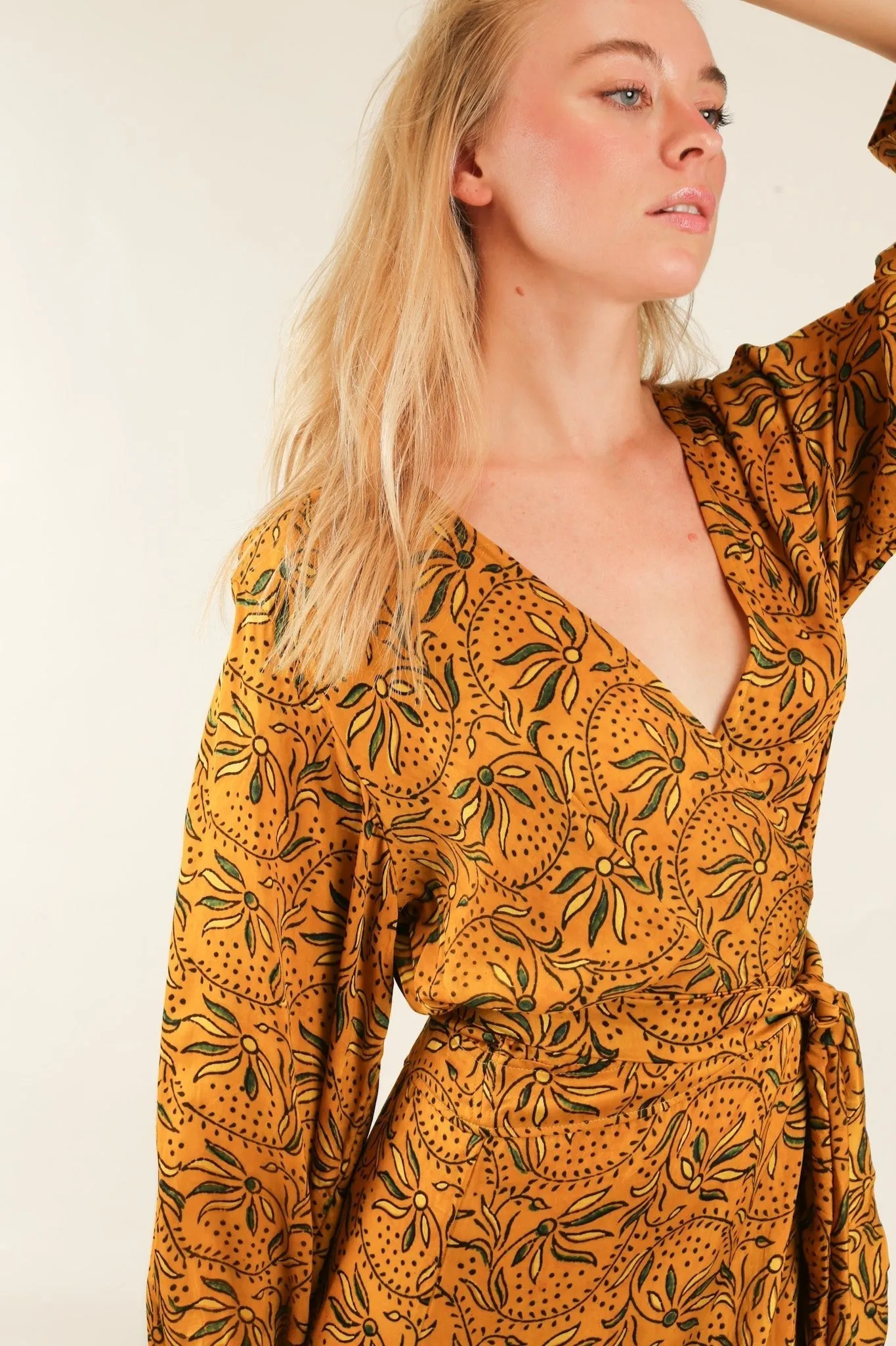 YELLOW SILK WRAP DRESS LOTIZIA