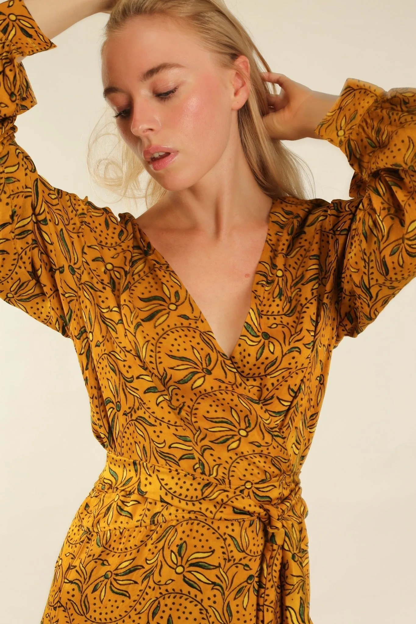 YELLOW SILK WRAP DRESS LOTIZIA