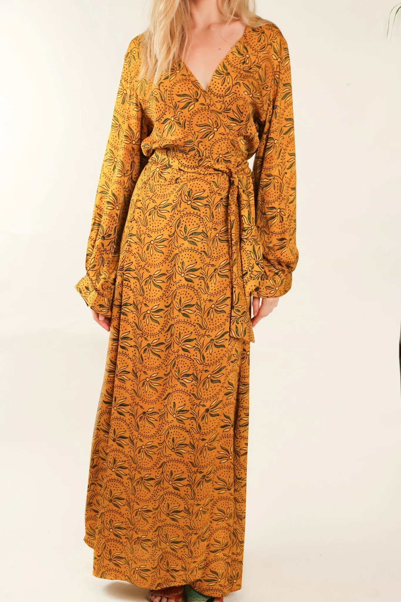 YELLOW SILK WRAP DRESS LOTIZIA