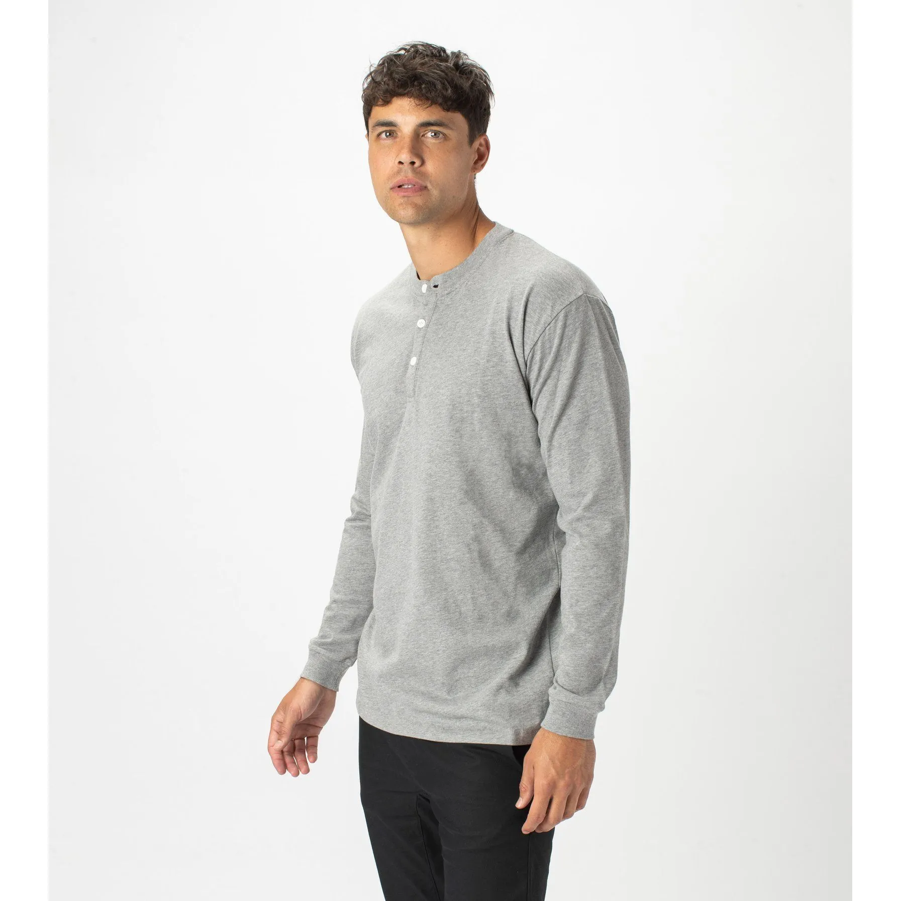 Zanerobe Men Henley LS Tee Dark Grey Marle 128-STA
