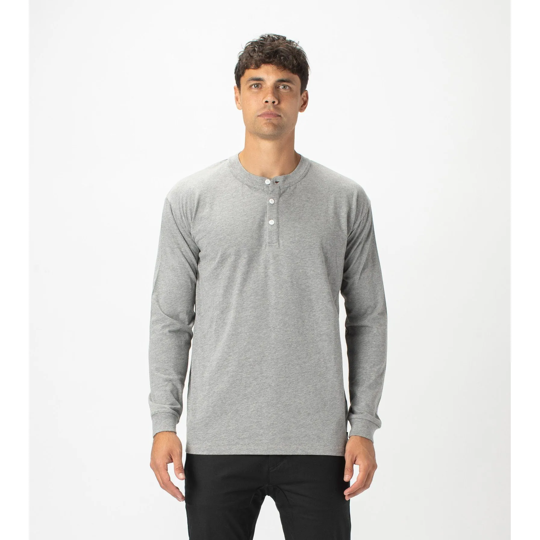 Zanerobe Men Henley LS Tee Dark Grey Marle 128-STA