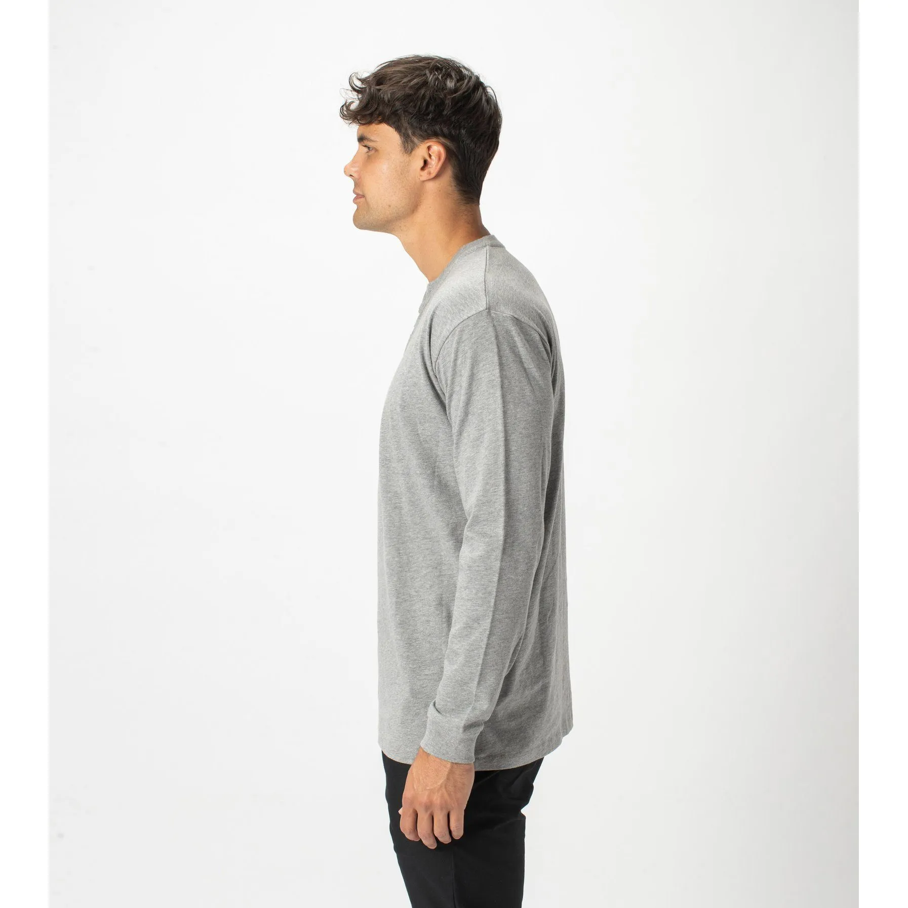 Zanerobe Men Henley LS Tee Dark Grey Marle 128-STA